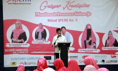 MEMBUKA - Plt Bupati Sidoarjo, Nur Ahmad Syaifuddin membuka acara Milad ke 3 dan Gebyar Kreatifitas Ikatan Pengusaha Muslimah Indonesia (IPEMI) di Hotel Luminor Sidoarjo, Rabu (15/1/2020)