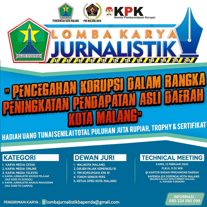 Bapenda Kota Malang Adakan Lomba Karya Jurnalistik