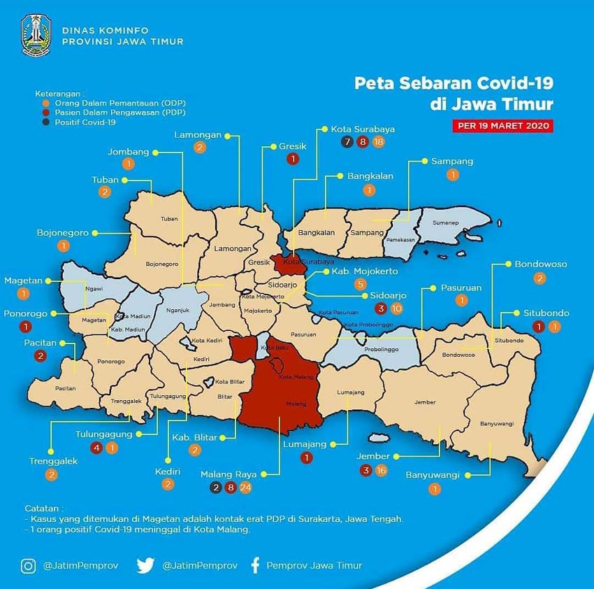 PETA sebaran Covid-19 di Jawa Timur. (ist)