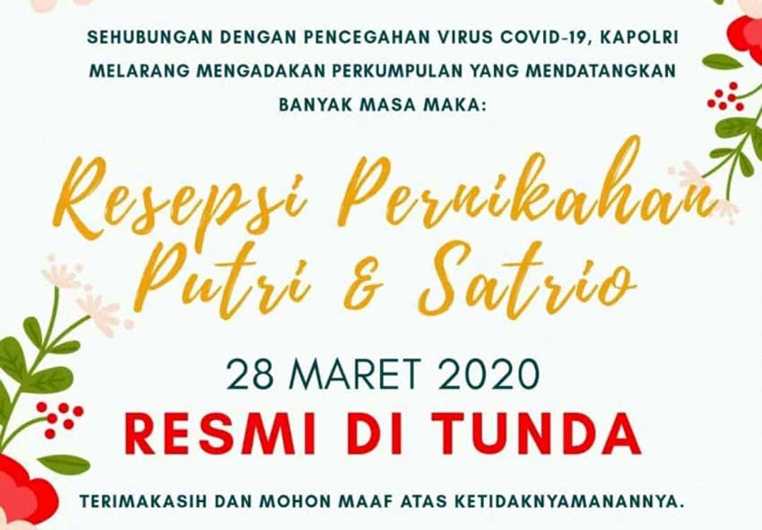 pengumuman pernikahan warga pada tanggal 28 Maret 2020 ditunda (istimewa)