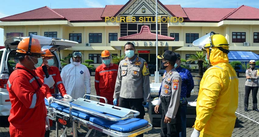 Gugus Tugas Percepatan Penanganan Covid -19 Gelar Simulasi Penanganan Virus Corona di Polres Situbondo