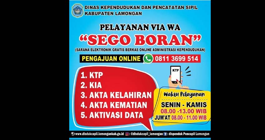 Maksimalkan Pelayanan saat Covid-19, Disdukcapil Lamongan Manfaatkan Aplikasi Sego Boran