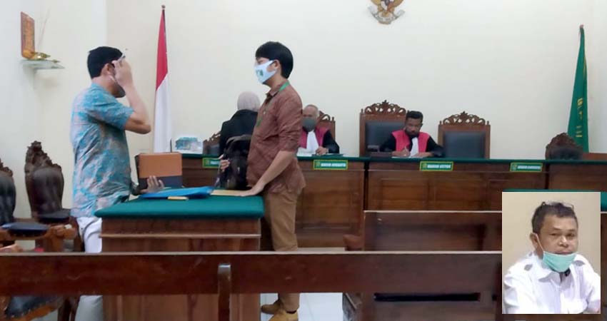 Suasana sidang ketiga di Pengadilan negeri Surabaya, Kamis (28/5/2020). (Insert) Kepala KPKNL Pamekasan Arasmin Simamola