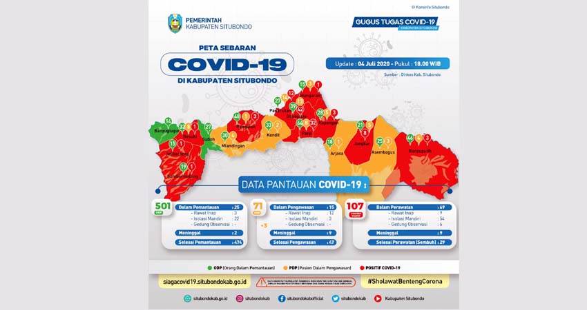 BERTAMBAH 10 ORANG POSITIF COVID-19: Peta Sebaran Covid-19 Kabupaten Situbondo. (im)