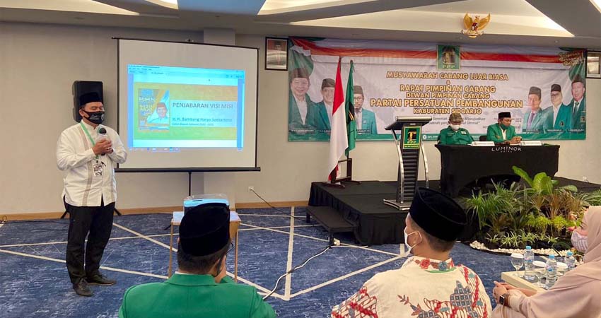 VISI MISI - Rapat Pimpinan Cabang (Rapimcab) PPP Sidoarjo dihadiri 3 Bacabup yang menyampaikan visi dan misinya masing-masing di Hotel Luminor, Sidoarjo, Rabu (1/7/2020)