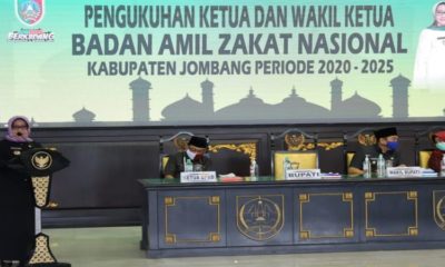 Sambutan Bupati Jombang Hj Mundjidah Wahab, saat pengukuhan Ketua dan Wakil Ketua Badan Amil Zakat (Baznas) Kabupaten Jombang.