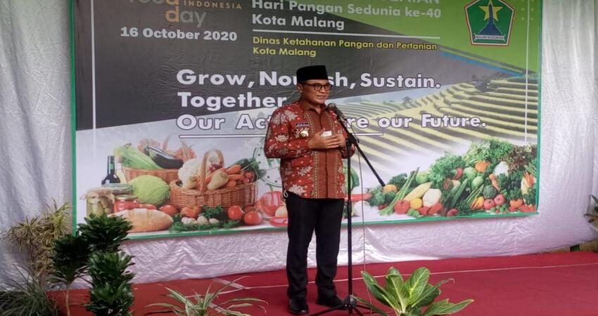 Sambutan Wakil Wali Kota Malang, Sofyan Edi Jarwoko di acara Peringatan Hari Pangan Sedunia Ke-40.