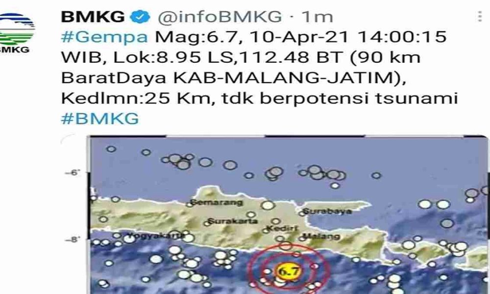 Rilis BMKG Terkait Gempa Malang, Guncangan Dirasakan hingga Lombok Utara dan Sumbawa Selain Selatan Jawa