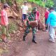 Jalan Desa Tertimbun Longsor, Koramil Jatibanteng Situbondo bersama Masyarakat Lakukan Kerja Bakti