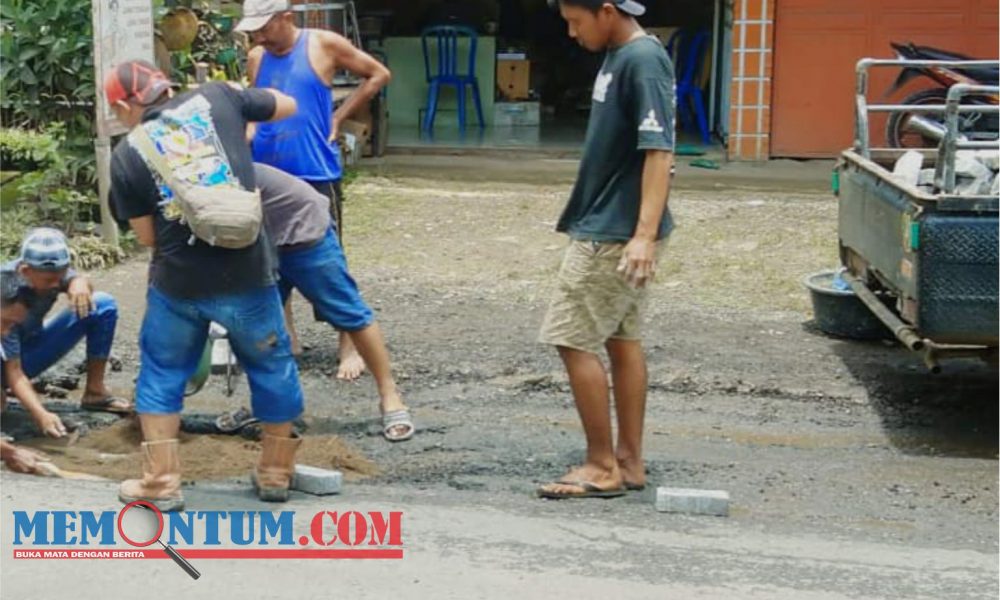 Prihatin Jalan Provinsi Berlubang, Warga Trenggalek Swadaya Tambal Jalan
