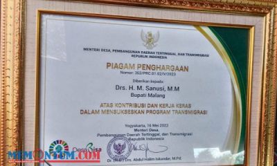 Sukseskan Program Transmigrasi, Bupati Malang Raih Penghargaan dari Menteri Desa PDTT