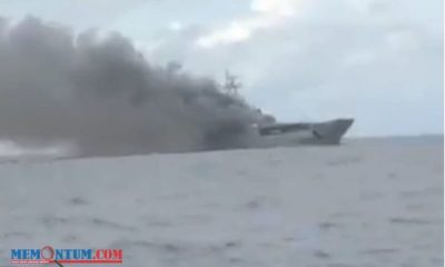 Kapal Pendarat dan Pengangkut Logistik TNI AL Terbakar di Perairan Sulawesi Selatan